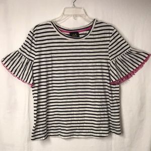 W5 Striped Short Sleeve Tee White Navy with Pink Trim